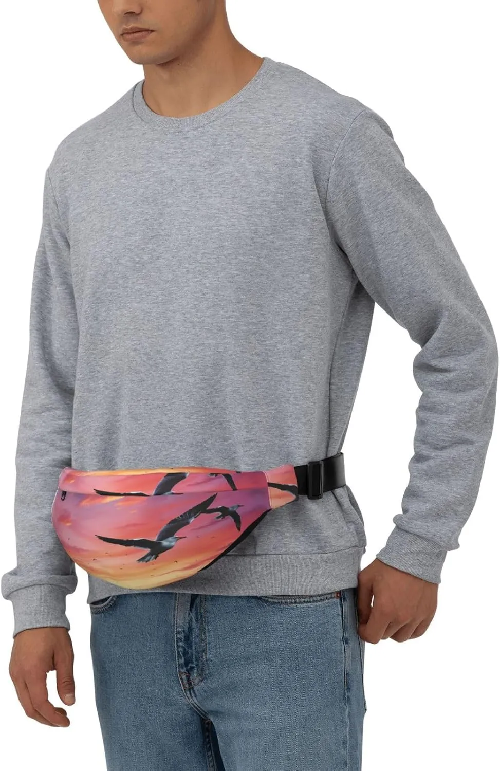 Fanny Pack for Men Women Waist Bag Adjustable Waist Pack Crossbody Belt Bag Sea gull Flying Over Colorful Sky Bum Bag