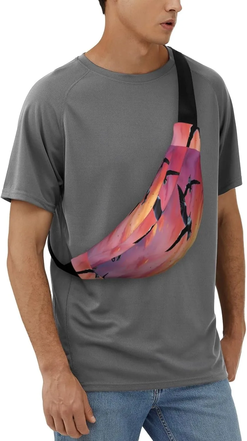 Fanny Pack for Men Women Waist Bag Adjustable Waist Pack Crossbody Belt Bag Sea gull Flying Over Colorful Sky Bum Bag