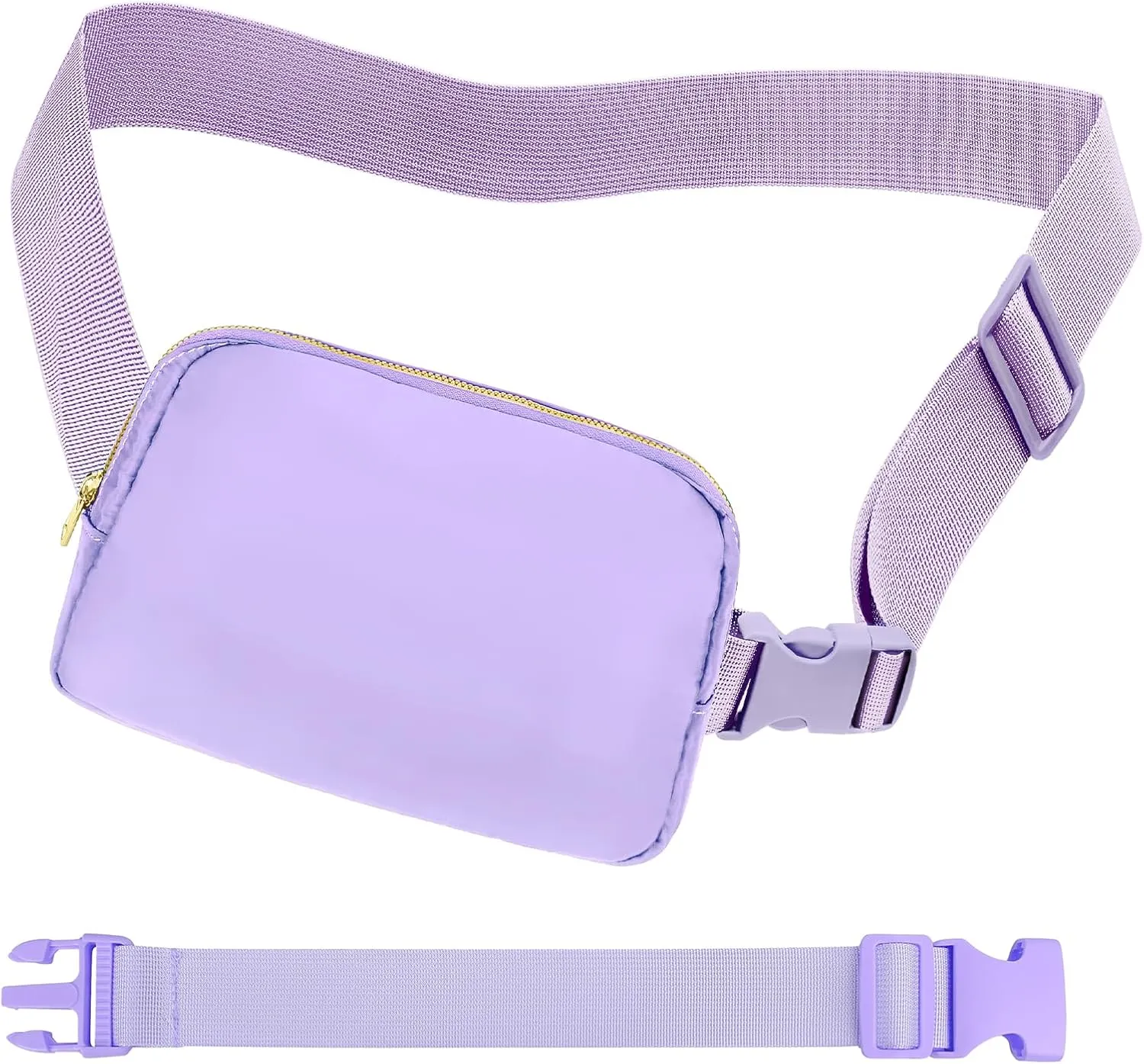 Fanny Pack with Strap Extension for Women and Men Crossbody Bag Belt Bag Bum Bag with Adjustable Strap for Hiking Workout Sports Travel Gifts for Teen Girl Light Purple with Rope