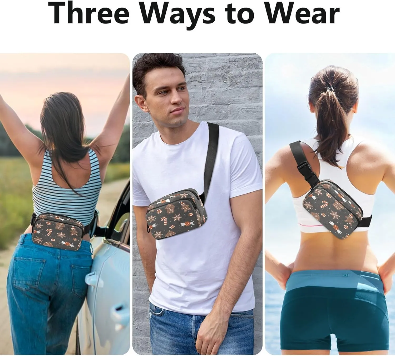 Fanny Packs for Women Men Christmas Gingerbread Cookies Belt Bag Waterproof Fashion Waist Pack with Adjustable Strap Cute Xmas Biscuits Waist Bag Hip Bumbags for Running Workout Travel Hiking Cycling