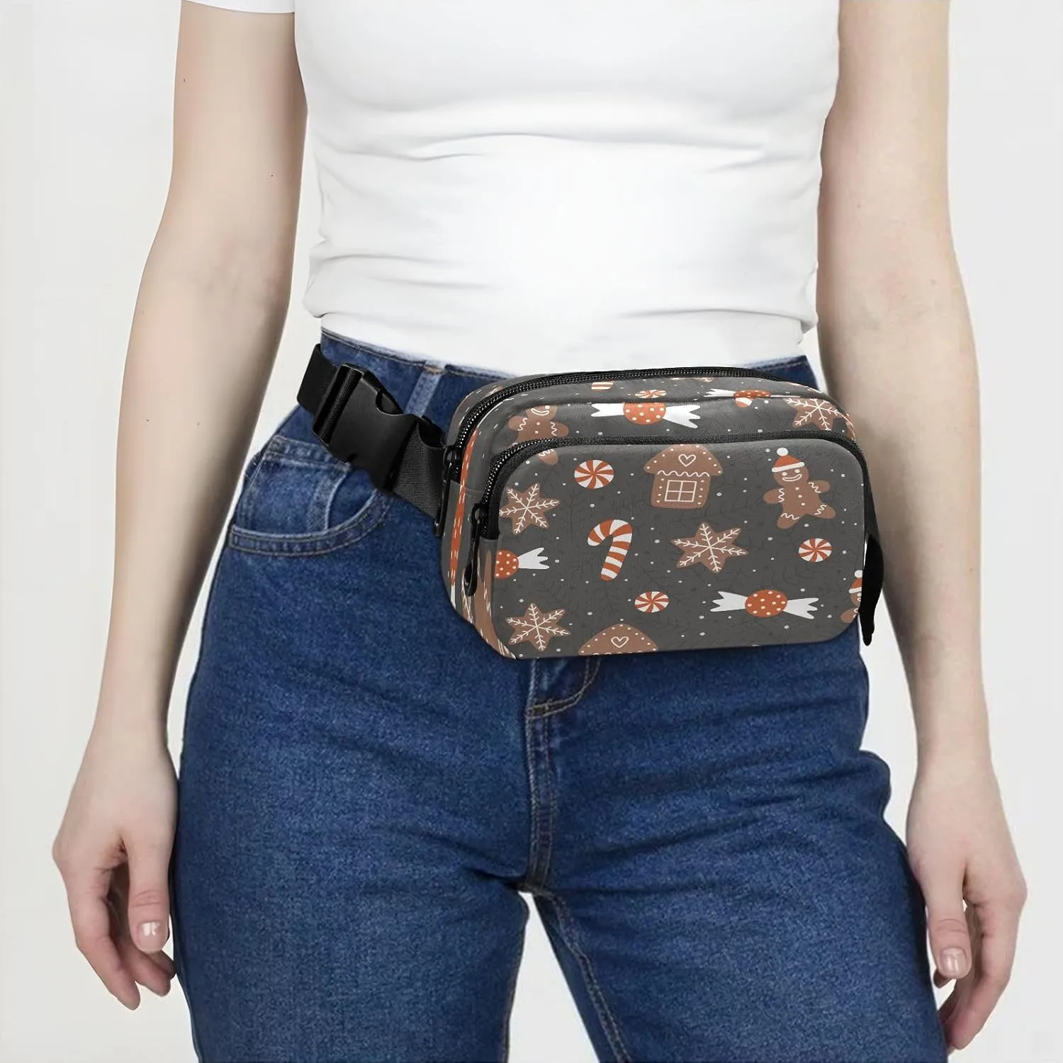 Fanny Packs for Women Men Christmas Gingerbread Cookies Belt Bag Waterproof Fashion Waist Pack with Adjustable Strap Cute Xmas Biscuits Waist Bag Hip Bumbags for Running Workout Travel Hiking Cycling