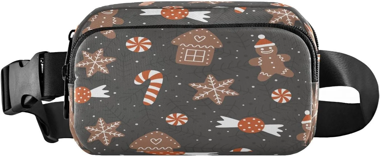 Fanny Packs for Women Men Christmas Gingerbread Cookies Belt Bag Waterproof Fashion Waist Pack with Adjustable Strap Cute Xmas Biscuits Waist Bag Hip Bumbags for Running Workout Travel Hiking Cycling