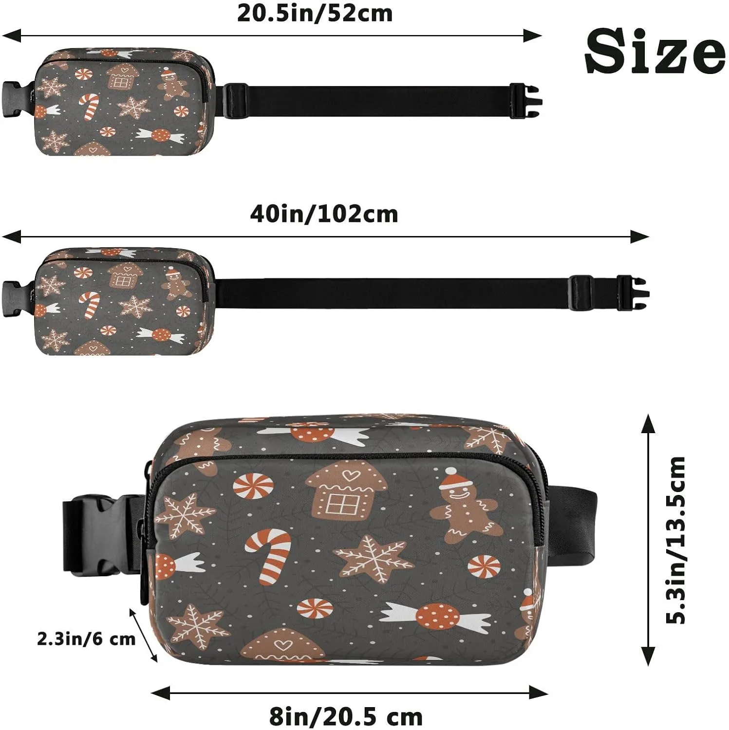 Fanny Packs for Women Men Christmas Gingerbread Cookies Belt Bag Waterproof Fashion Waist Pack with Adjustable Strap Cute Xmas Biscuits Waist Bag Hip Bumbags for Running Workout Travel Hiking Cycling