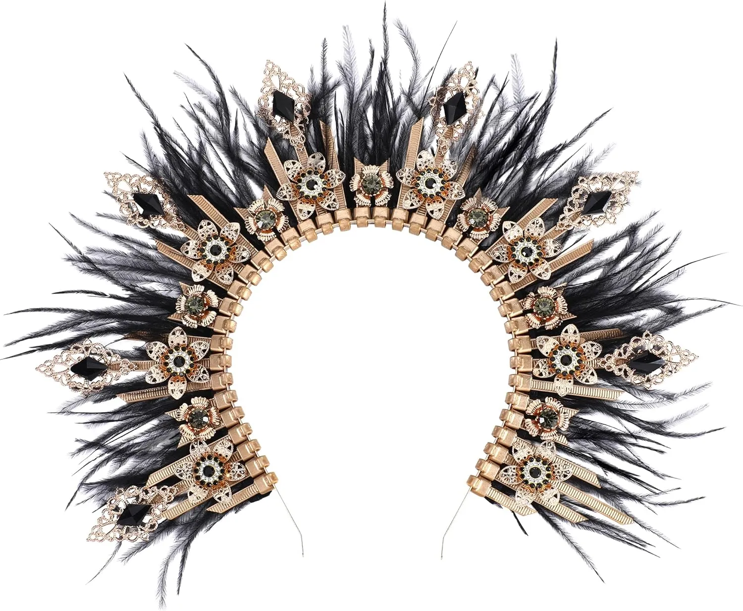 Fantasy Halo Crown Hedpiece - Handmade Zip Tie Greek Goddess Feather Crown Renfaire Spiked Headband for Halloween
