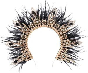 Fantasy Halo Crown Hedpiece - Handmade Zip Tie Greek Goddess Feather Crown Renfaire Spiked Headband for Halloween