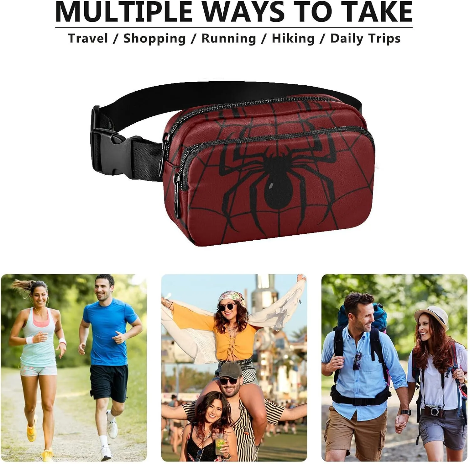 Fashion Waist Pack Crossbody Bags for Women Men with Adjustable Strap, Spider Mini Chest Bag Belt Bag for Run Travel Outdoor Cycling Hiking