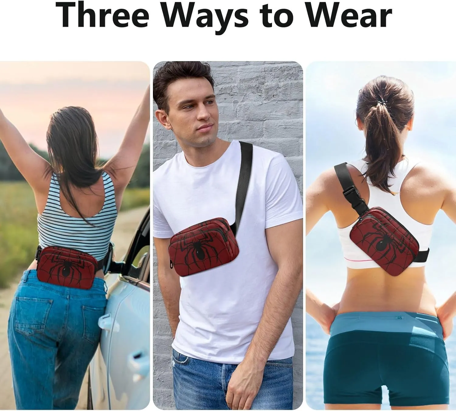 Fashion Waist Pack Crossbody Bags for Women Men with Adjustable Strap, Spider Mini Chest Bag Belt Bag for Run Travel Outdoor Cycling Hiking