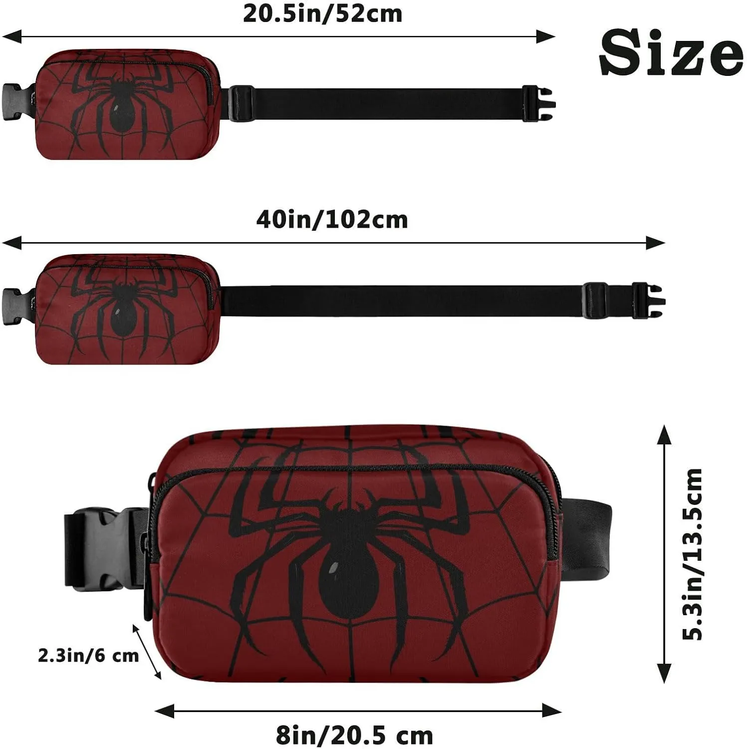Fashion Waist Pack Crossbody Bags for Women Men with Adjustable Strap, Spider Mini Chest Bag Belt Bag for Run Travel Outdoor Cycling Hiking