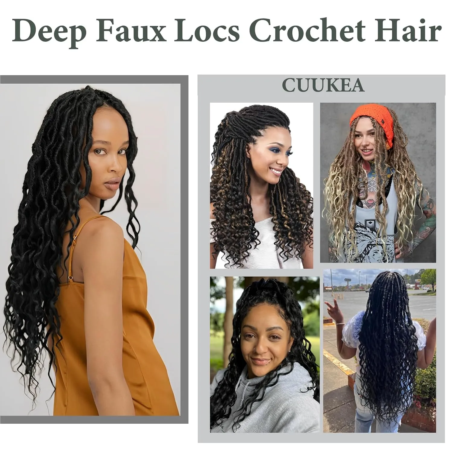 Faux Locs Crochet Hair 14 Inch 8 Packs Goddess Locs Crochet Hair with Curly Ends Soft Locs Crochet Braids Pre Looped Deep Wave Crochet Braids for Black Women(Black mixed Green)