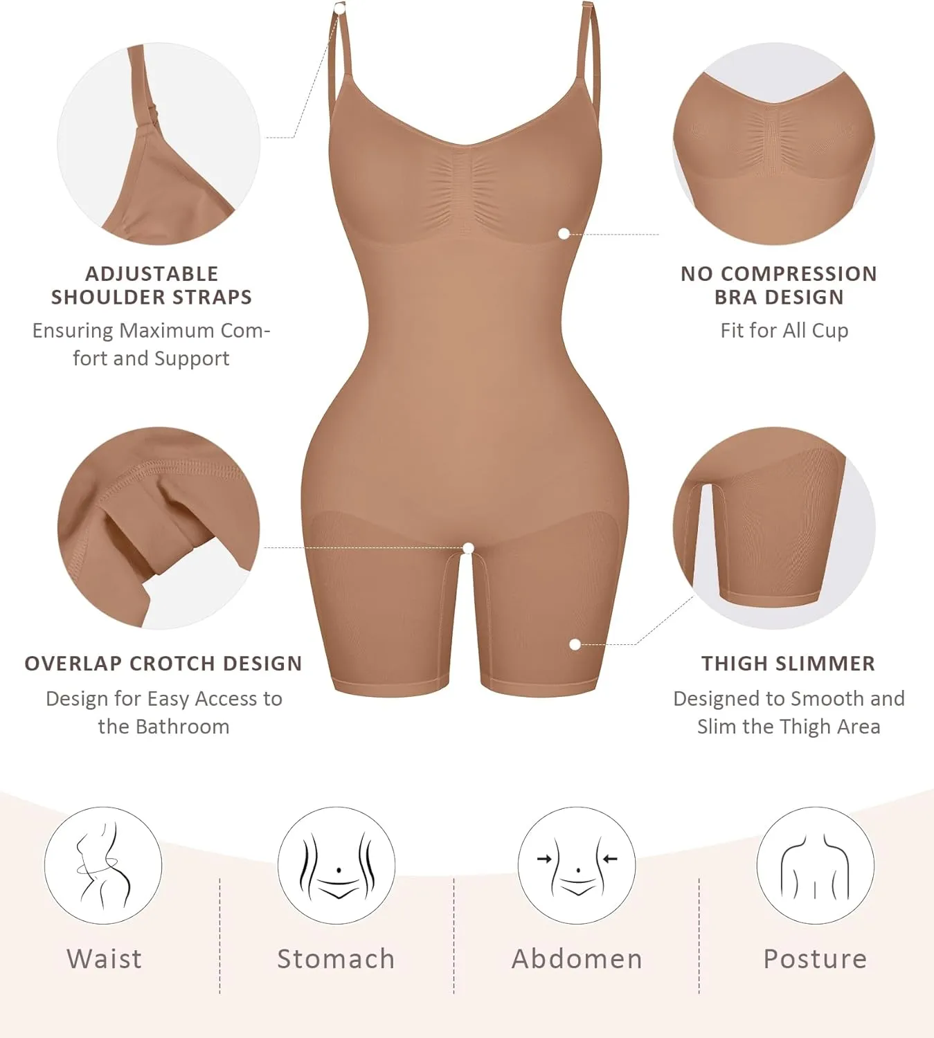 FeelinGirl Shapewear Bodysuit Tummy Control Seamless Sculpting Hip Enhancer Body Shaper for Women