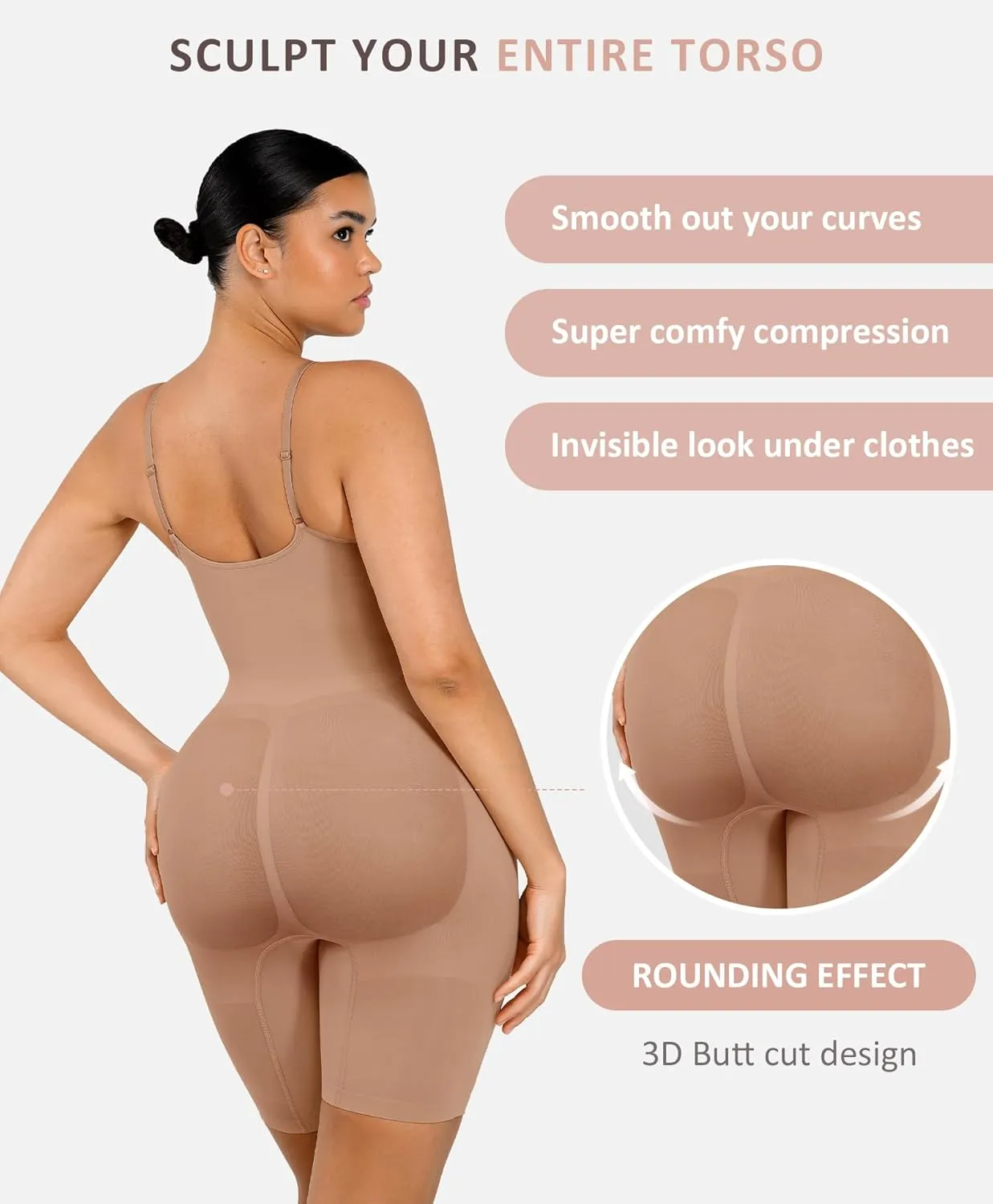 FeelinGirl Shapewear Bodysuit Tummy Control Seamless Sculpting Hip Enhancer Body Shaper for Women