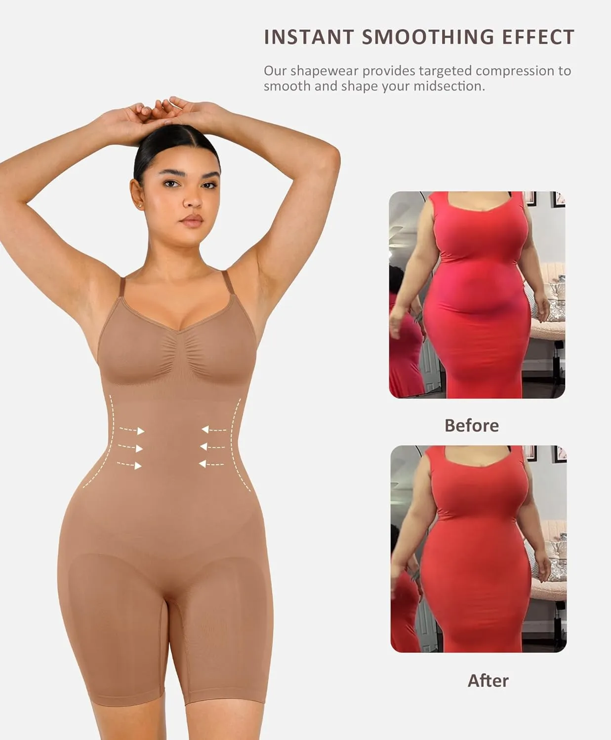 FeelinGirl Shapewear Bodysuit Tummy Control Seamless Sculpting Hip Enhancer Body Shaper for Women