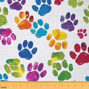 Feelyou Dog Paw Print Fabric by The Yard for Girls Boys Kids 5 Yards Puppy Pets Animal Themed Decorative Waterproof Animal Upholstery Fabric for Chairs Cartoon Fabric for Home DIY Projects Colorful