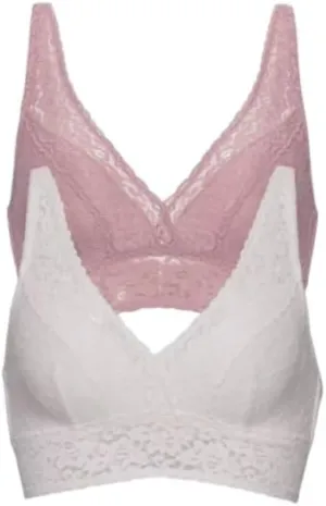 Felina Ladies' Lace Bralette, 2-Pack, Pink/White, Small