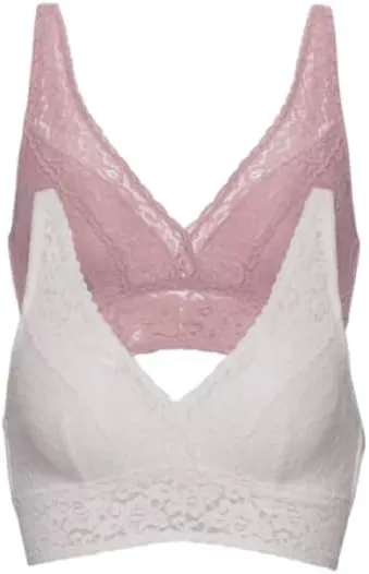 Felina Ladies' Lace Bralette, 2-Pack, Pink/White, Small