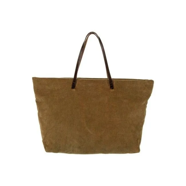 Fendi Or Satchel Style Purses Camel Corduroybrown Lthr And Leather Tote
