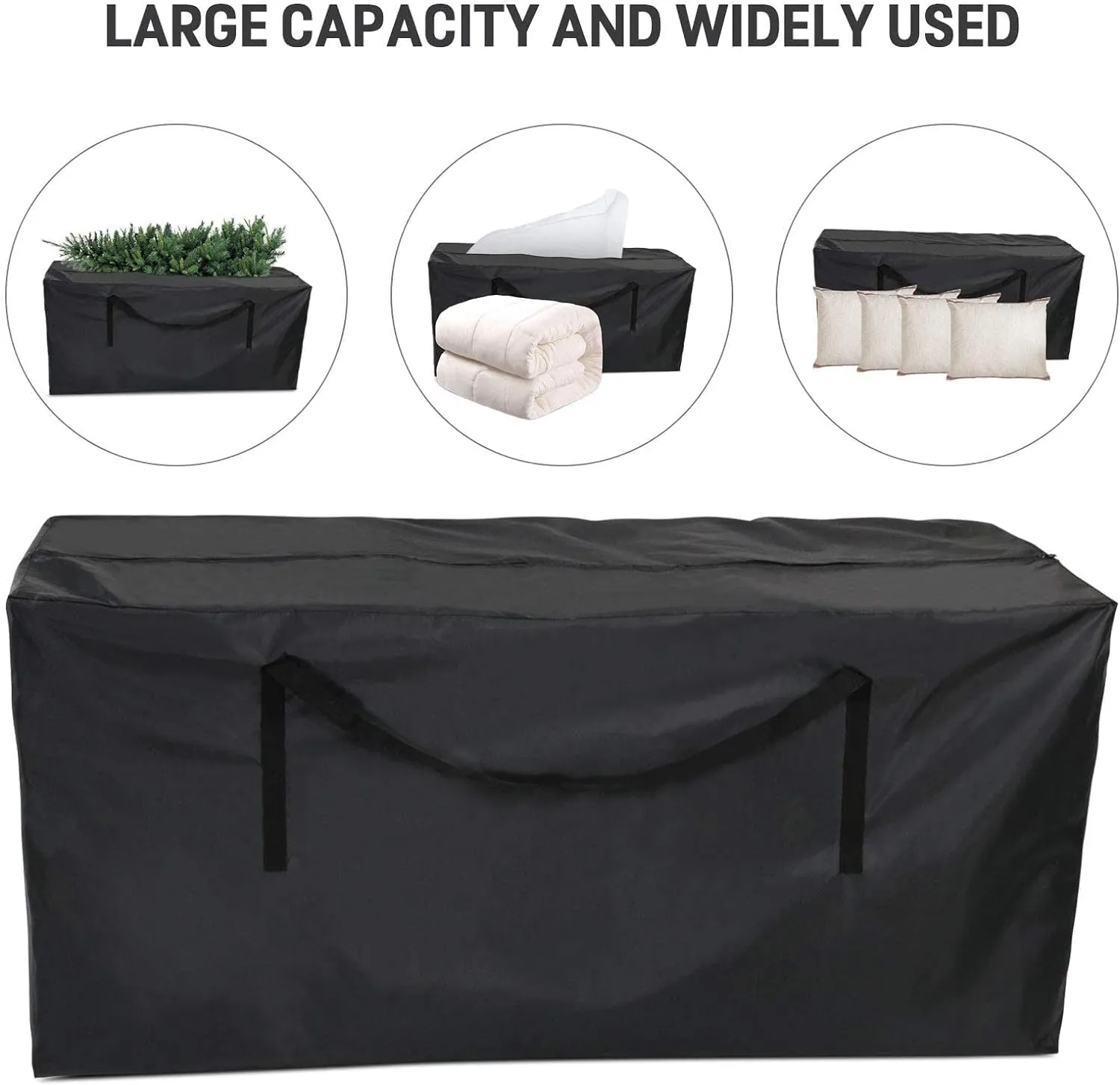 Fenghome Furniture Cushion Storage Bag, 420 Waterproof Storage Bag with Zipper and Handles for Outdoor/Indoor Patio Furniture Clothes and Pillows and Christmas Tree, 45.6 x 18.5 x 20 inches, Black