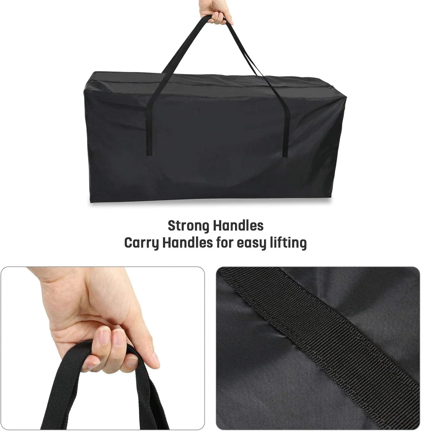 Fenghome Furniture Cushion Storage Bag, 420 Waterproof Storage Bag with Zipper and Handles for Outdoor/Indoor Patio Furniture Clothes and Pillows and Christmas Tree, 45.6 x 18.5 x 20 inches, Black