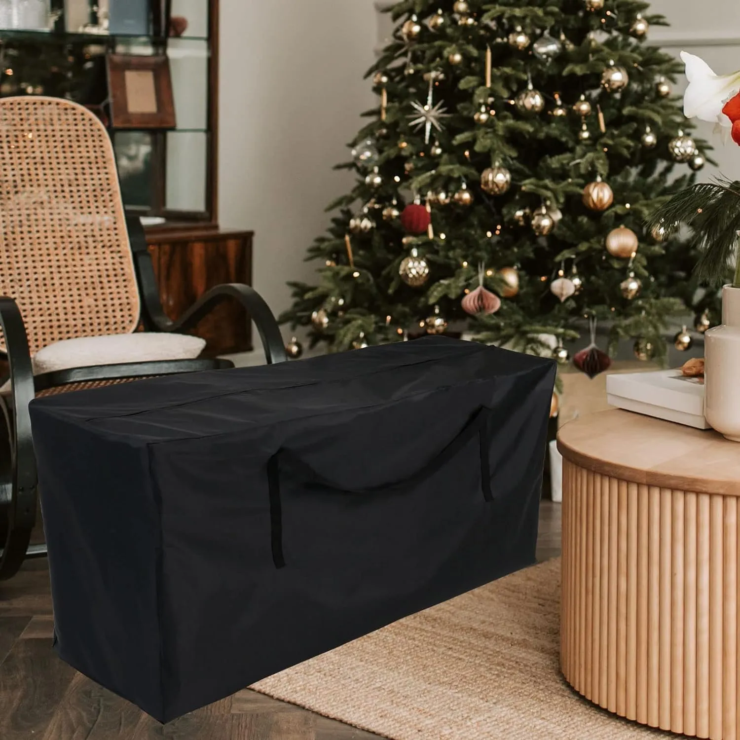 Fenghome Furniture Cushion Storage Bag, 420 Waterproof Storage Bag with Zipper and Handles for Outdoor/Indoor Patio Furniture Clothes and Pillows and Christmas Tree, 45.6 x 18.5 x 20 inches, Black