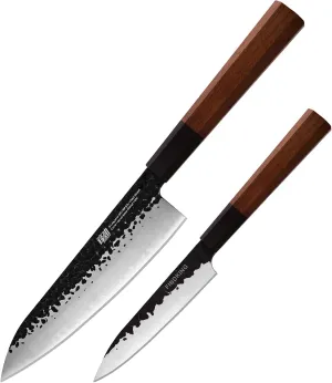 FINDKING Dynasty Series 5" Kitchen Utility Knife and 8" Chef Knife, High Carbon Clad Steel Octagonal Handle Kitchen Knives
