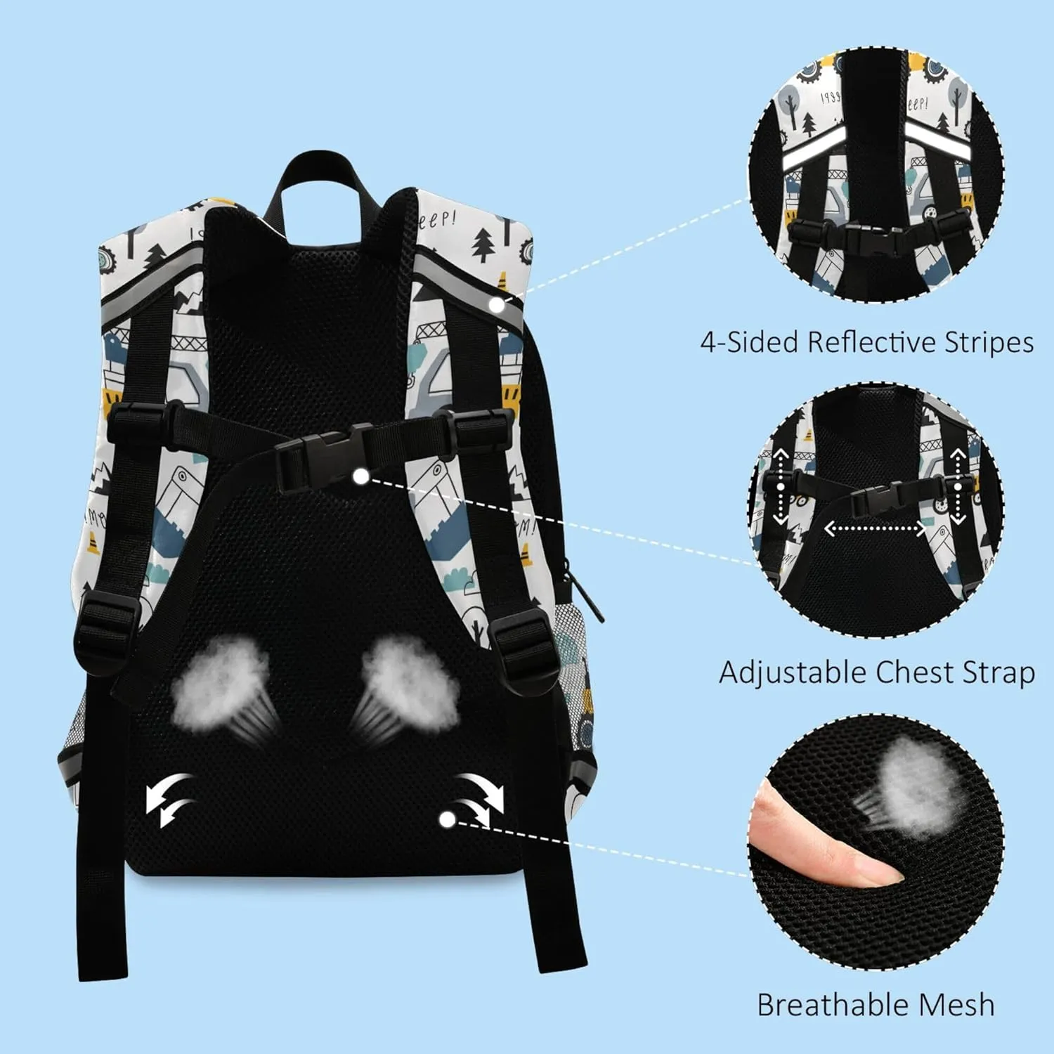 Fisyme Cute Truck Tractor Cars Custom Backpack Schoolbag Kids Daypack Toddler Travel School Bag Small Backpacks for Kindergarten Preschool Nursery Boys Girl