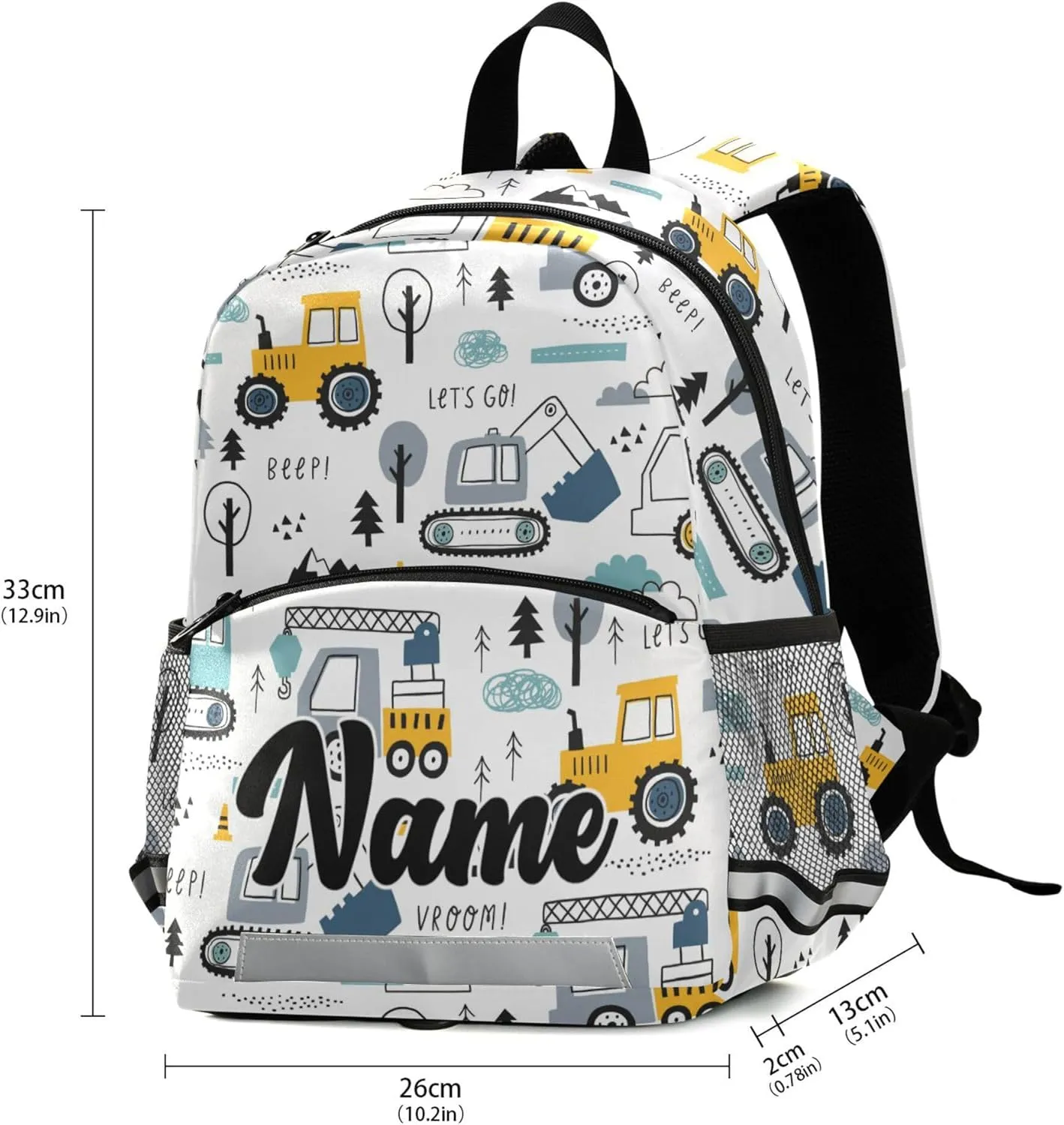 Fisyme Cute Truck Tractor Cars Custom Backpack Schoolbag Kids Daypack Toddler Travel School Bag Small Backpacks for Kindergarten Preschool Nursery Boys Girl