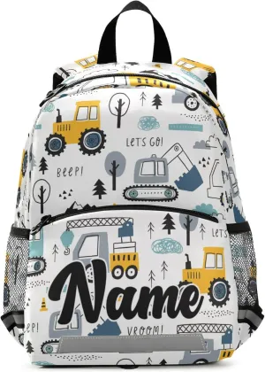 Fisyme Cute Truck Tractor Cars Custom Backpack Schoolbag Kids Daypack Toddler Travel School Bag Small Backpacks for Kindergarten Preschool Nursery Boys Girl