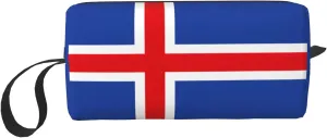 Flag of Iceland print Multi-Purpose Cosmetic Bag with Zipper Canvas Makeup Bag, Travel Toiletry Pouch, Pencil Bag