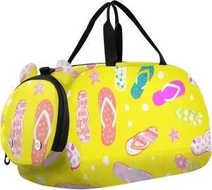 Flip-flops Polka Dots Duffle Bag for Girl, Sports Duffle Gym Bags with Shoe Compartment, Personalized Overnight Bag Travel Weekender for Kids