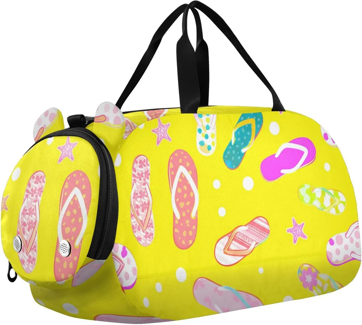 Flip-flops Polka Dots Duffle Bag for Girl, Sports Duffle Gym Bags with Shoe Compartment, Personalized Overnight Bag Travel Weekender for Kids