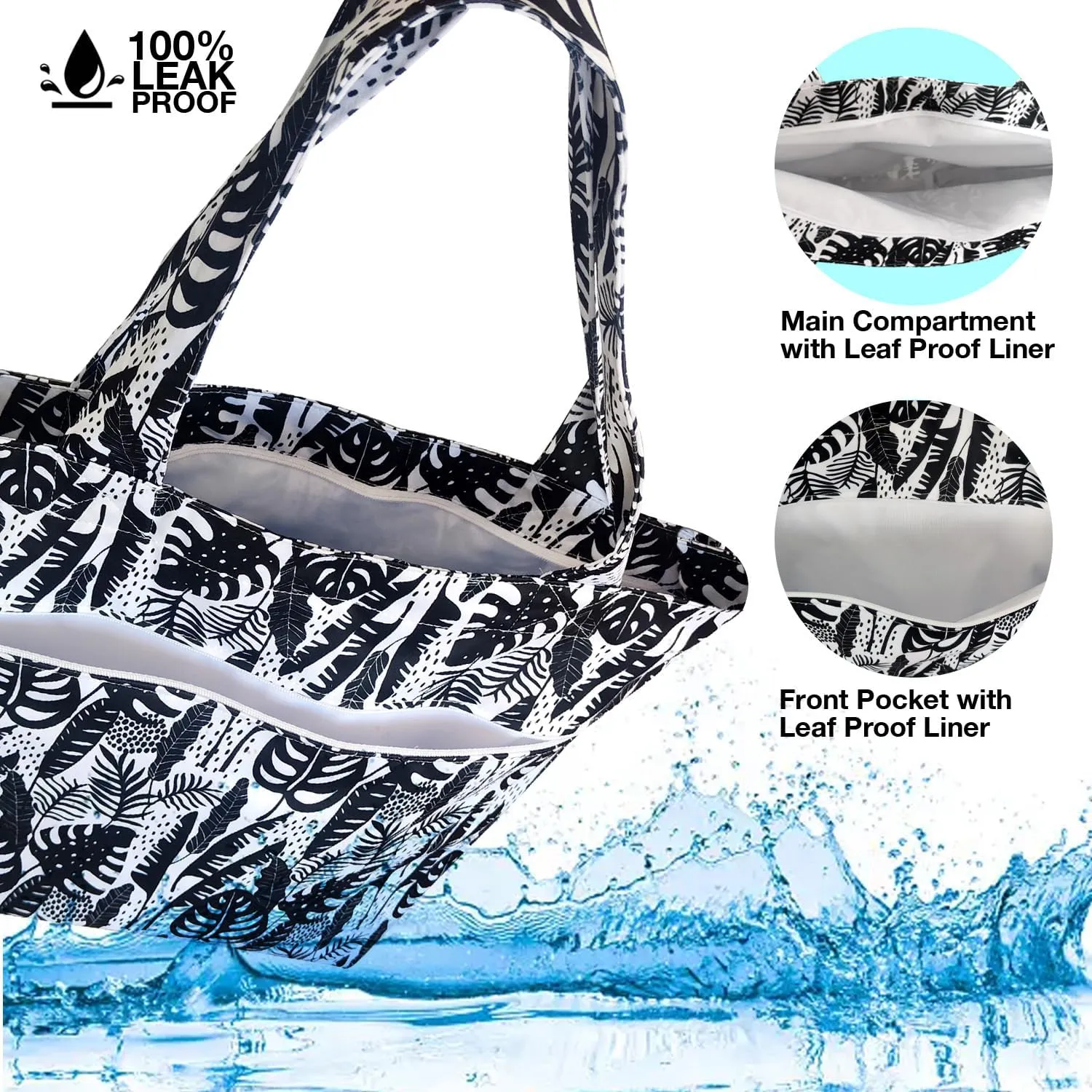 FLOCK THREE Leak Proof Large Tote Pool Bag Shoulder Handbag Water Proof with Zipper for Baby Care Sports Gym Grocery Travel
