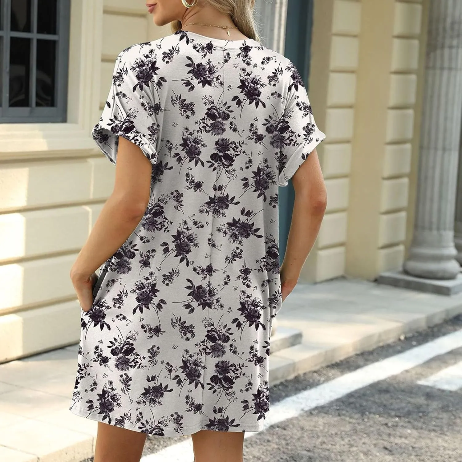 Floral Dress for Women Short Sleeve Crewneck Midi Dress Summer Boho Beach Vacation Sundress Resort Wear 2025