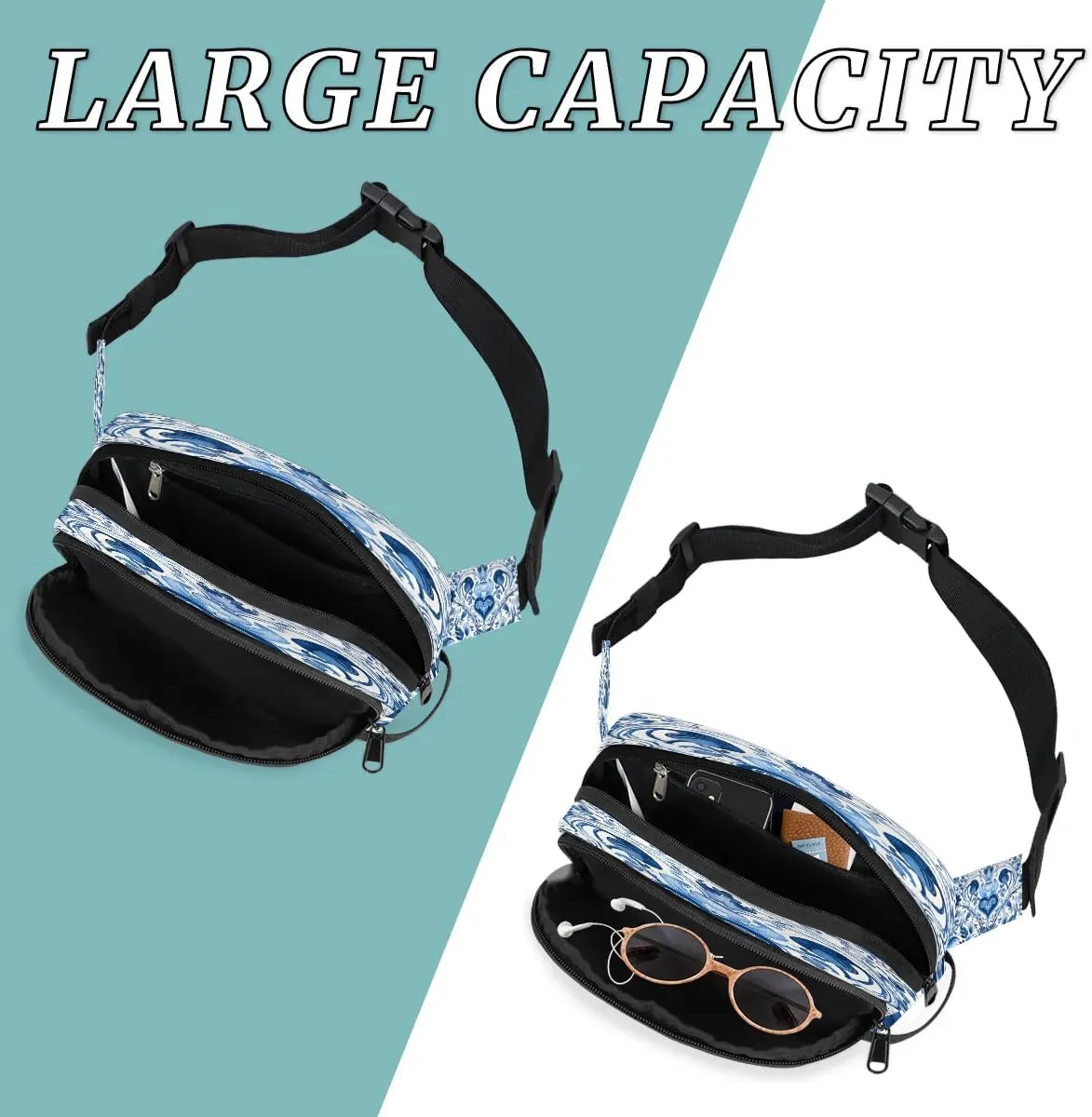 Flowers Retro Boho Printings Fanny Packs for Women Men Waterproof Waist Bag with Adjustable Strap Belt Bag for Travel Running Hiking