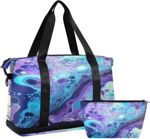 Fluid Liquid Gym Bag - Weekender Overnight Bags for Women Men, Sport Travel Duffel Bag with Wet Pocket & Shoe Compartment