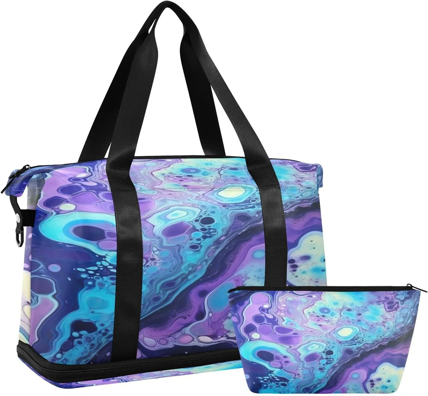 Fluid Liquid Gym Bag - Weekender Overnight Bags for Women Men, Sport Travel Duffel Bag with Wet Pocket & Shoe Compartment