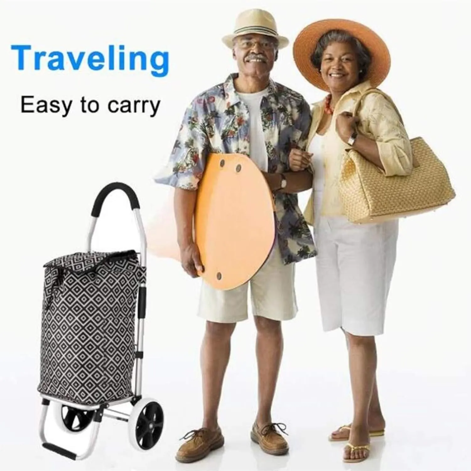 Folding Shopping Cart, Shopping Trolley Foldable Shopping Cart Solid with Bag Multifunctional Luggage Cart with Wheel Grocery Utility Carts(Red)