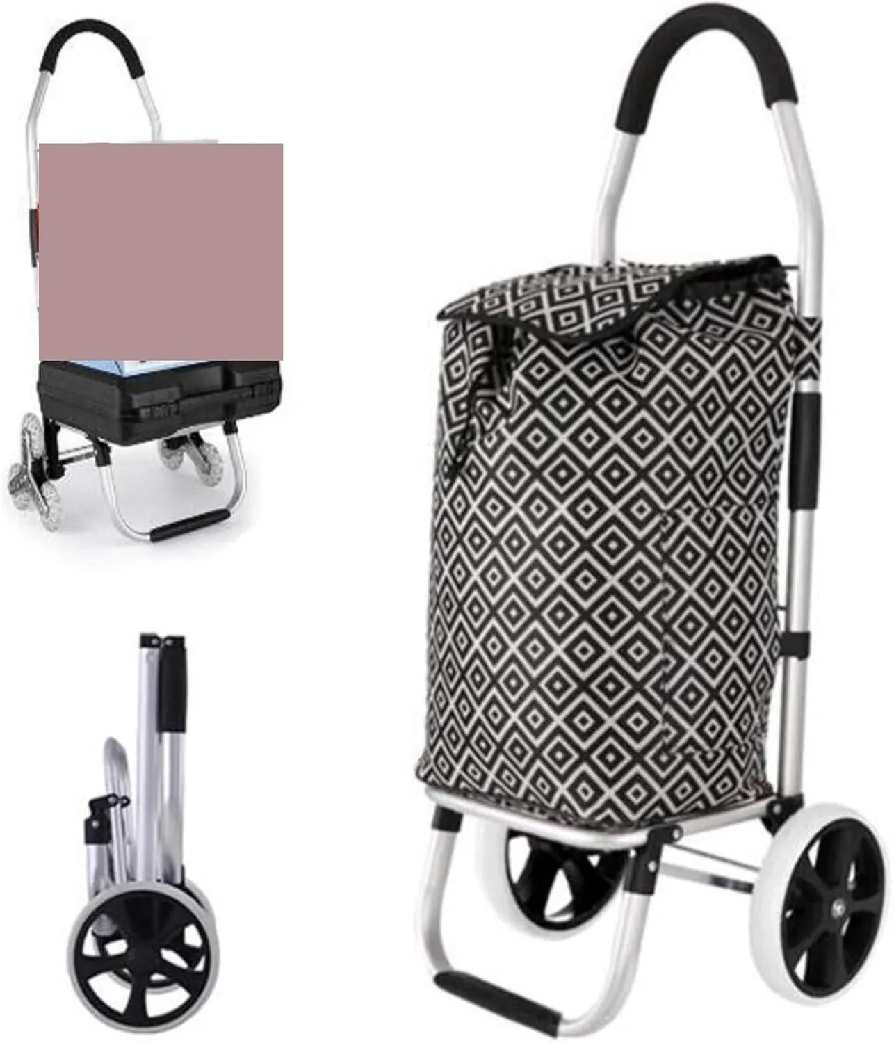 Folding Shopping Cart, Shopping Trolley Foldable Shopping Cart Solid with Bag Multifunctional Luggage Cart with Wheel Grocery Utility Carts(Red)