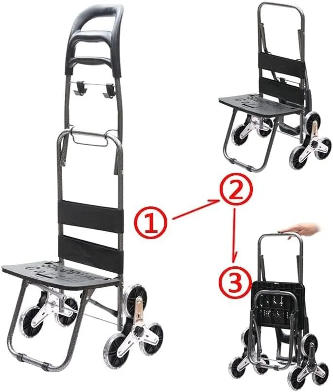 Folding Shopping Cart, Trolley Bag Foldable 3 Wheels 2 Stair Climbing Silent Detachable Heavy Duty Carring Cart Travel Picnic Camping Grocery Utility Carts(C)