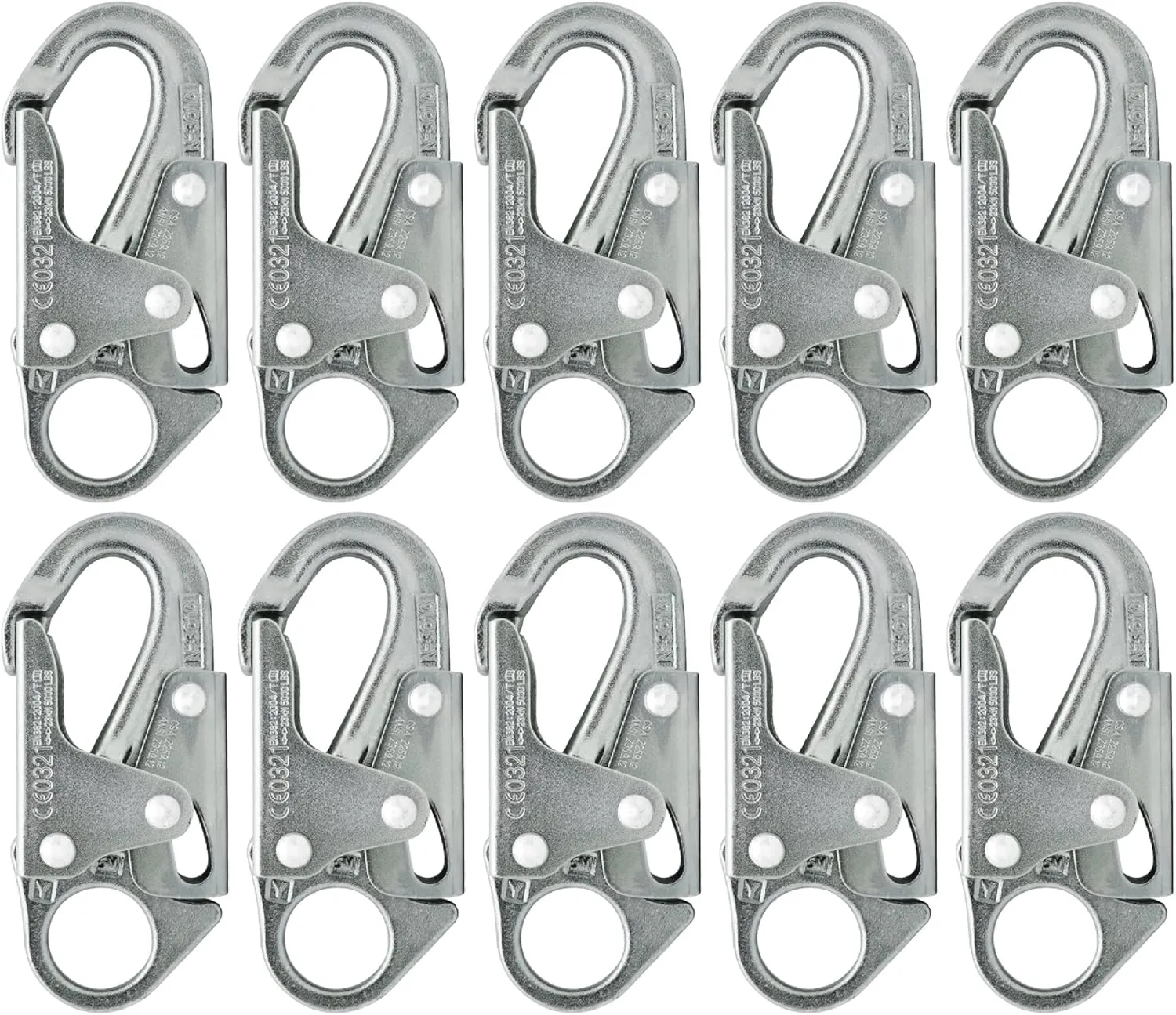Forged Steel Snap Hook 25KN (10-Pack) - Fusion Climb® Maxi-2 - Professional Fall Protection Snap Hook - Heavy Duty Carbon Steel - Double-Action Snap Hook for Safety, Climbing - OSHA ANSI Compliant