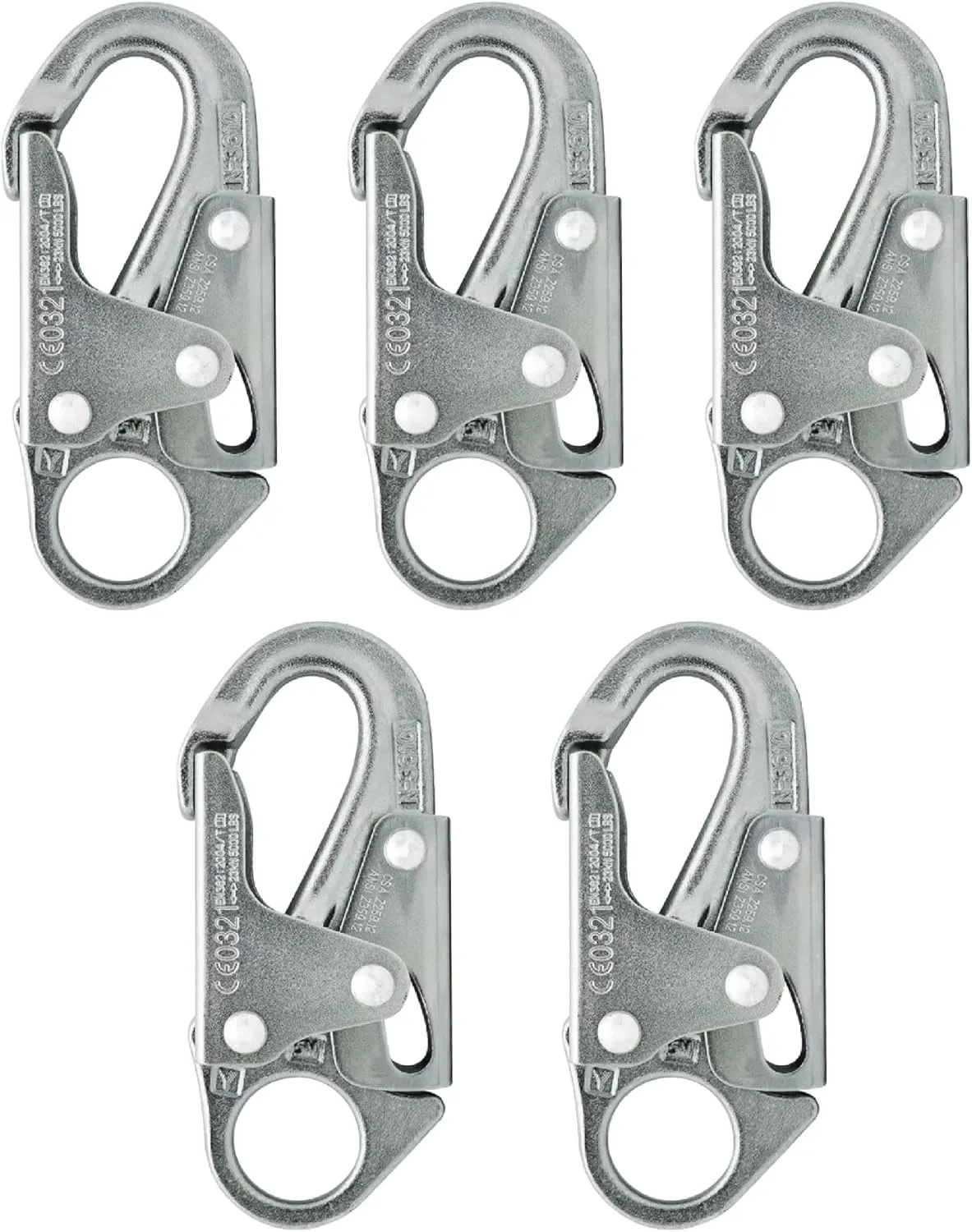 Forged Steel Snap Hook 25KN (5-Pack) - Fusion Climb® Maxi-2 - Professional Fall Protection Snap Hook - Heavy Duty Carbon Steel - Double-Action Snap Hook for Safety, Climbing - OSHA ANSI Compliant