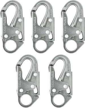 Forged Steel Snap Hook 25KN (5-Pack) - Fusion Climb® Maxi-2 - Professional Fall Protection Snap Hook - Heavy Duty Carbon Steel - Double-Action Snap Hook for Safety, Climbing - OSHA ANSI Compliant