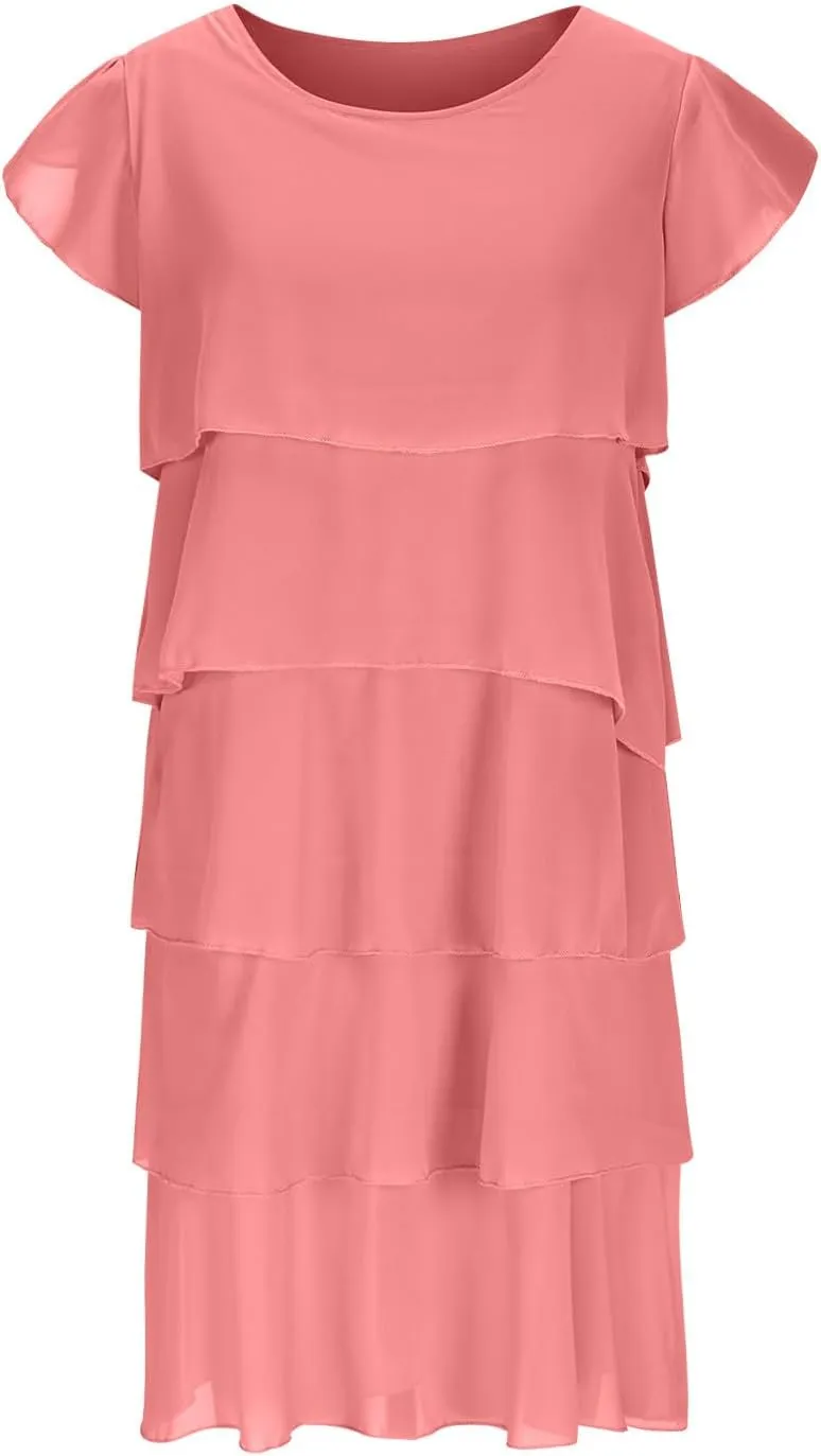 Formal Dresses for Women Chiffon Casual Summer Midi Dress Fashion Tiered Layered Party Dress Plus Size Women Dresses