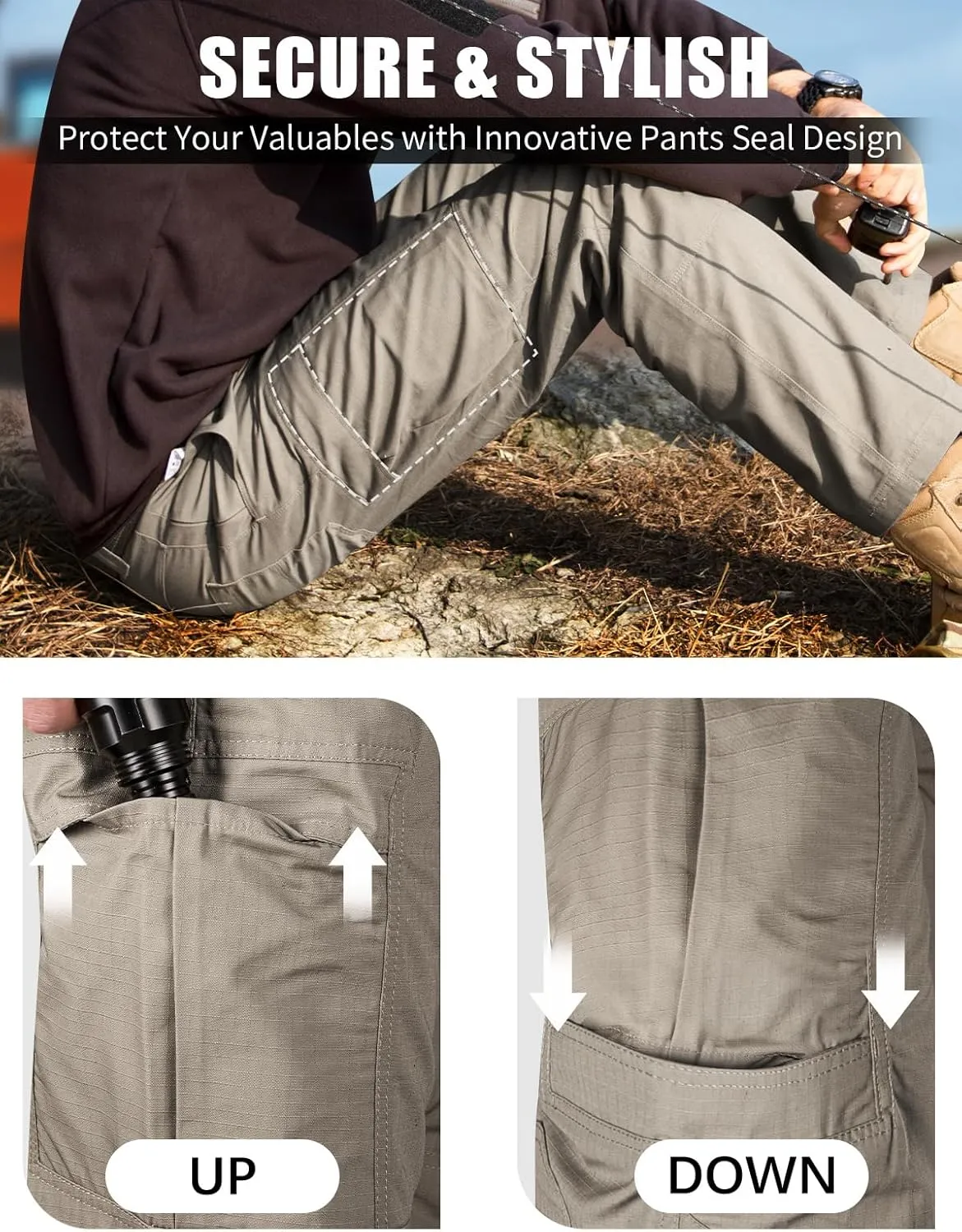 FREE SOLDIER Men's Cargo Pants Water Resistant Ripstop Tactical Pants for Men Work Pants Lightweight Outdoor Hiking Pants Men