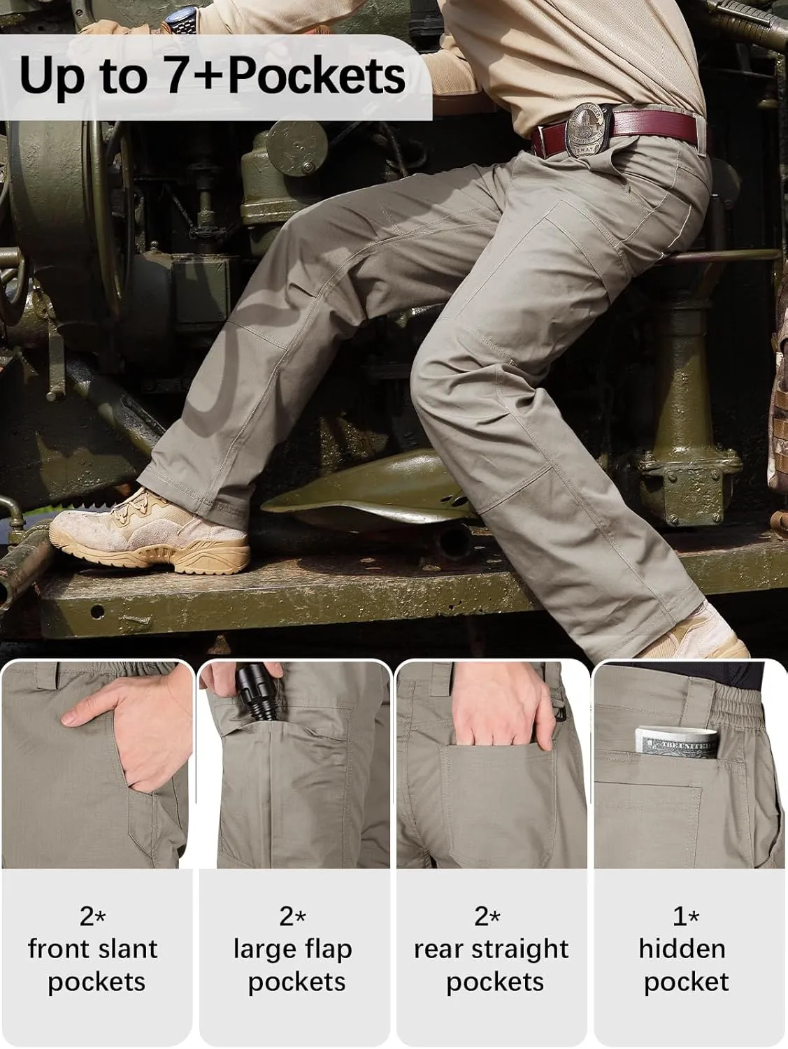 FREE SOLDIER Men's Cargo Pants Water Resistant Ripstop Tactical Pants for Men Work Pants Lightweight Outdoor Hiking Pants Men