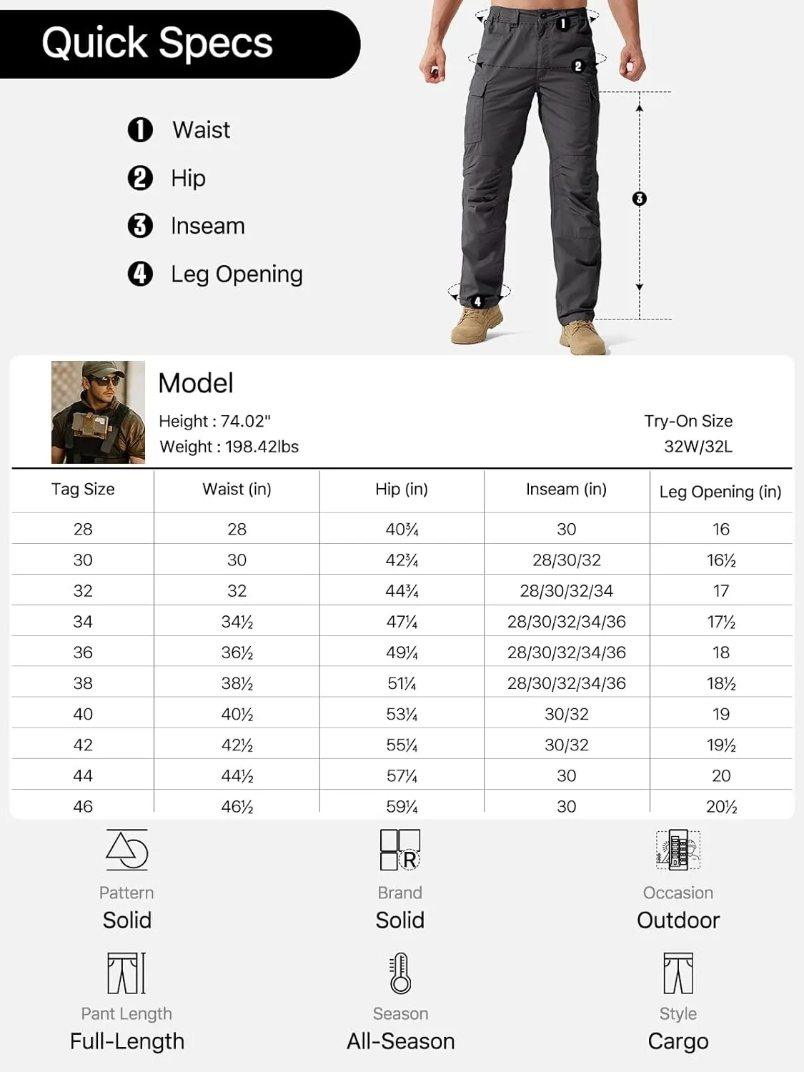 FREE SOLDIER Men's Water Resistant Pants Relaxed Fit Tactical Cargo Work Pants with Multi Pocket
