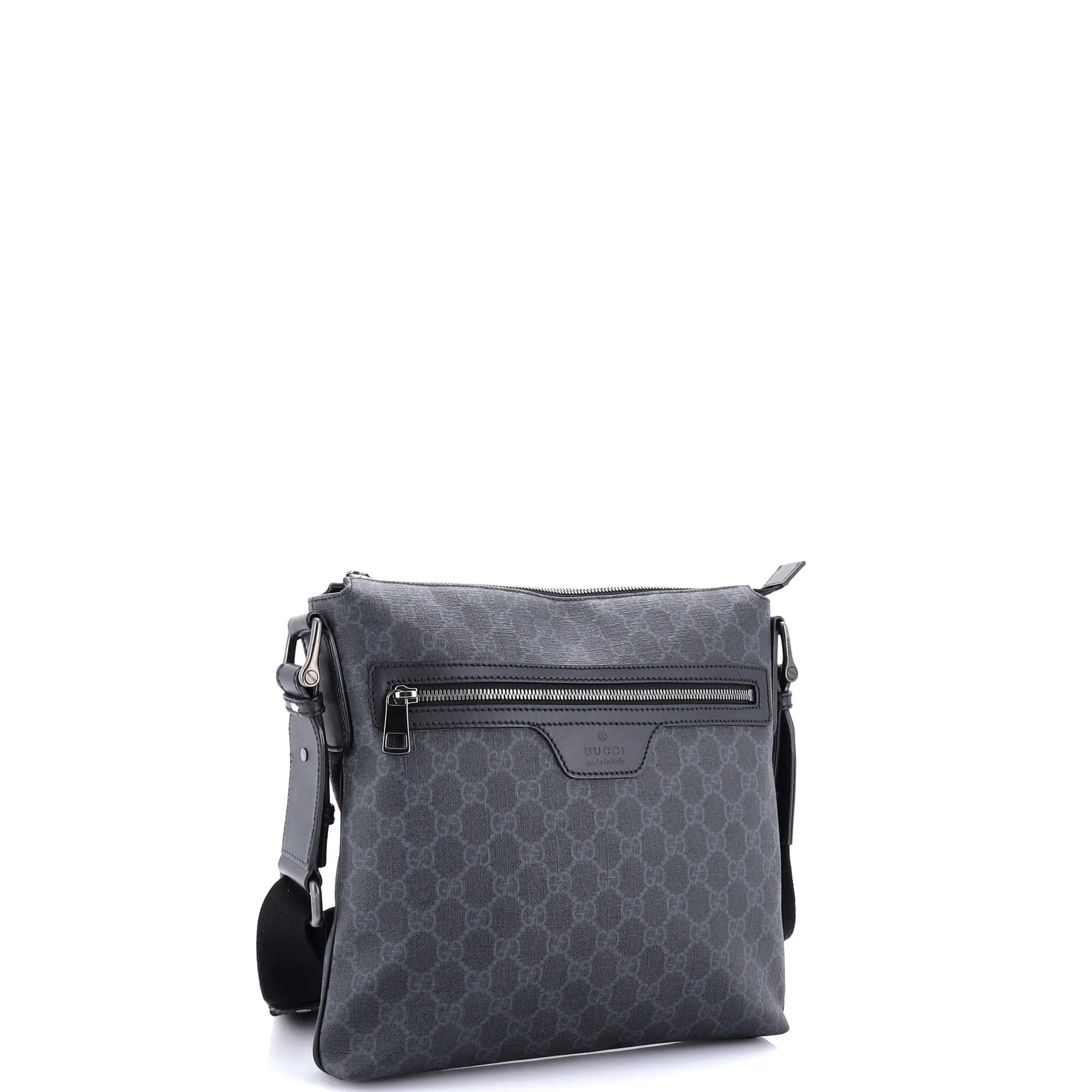 Front Zip Flat Messenger Bag GG Coated Canvas Medium