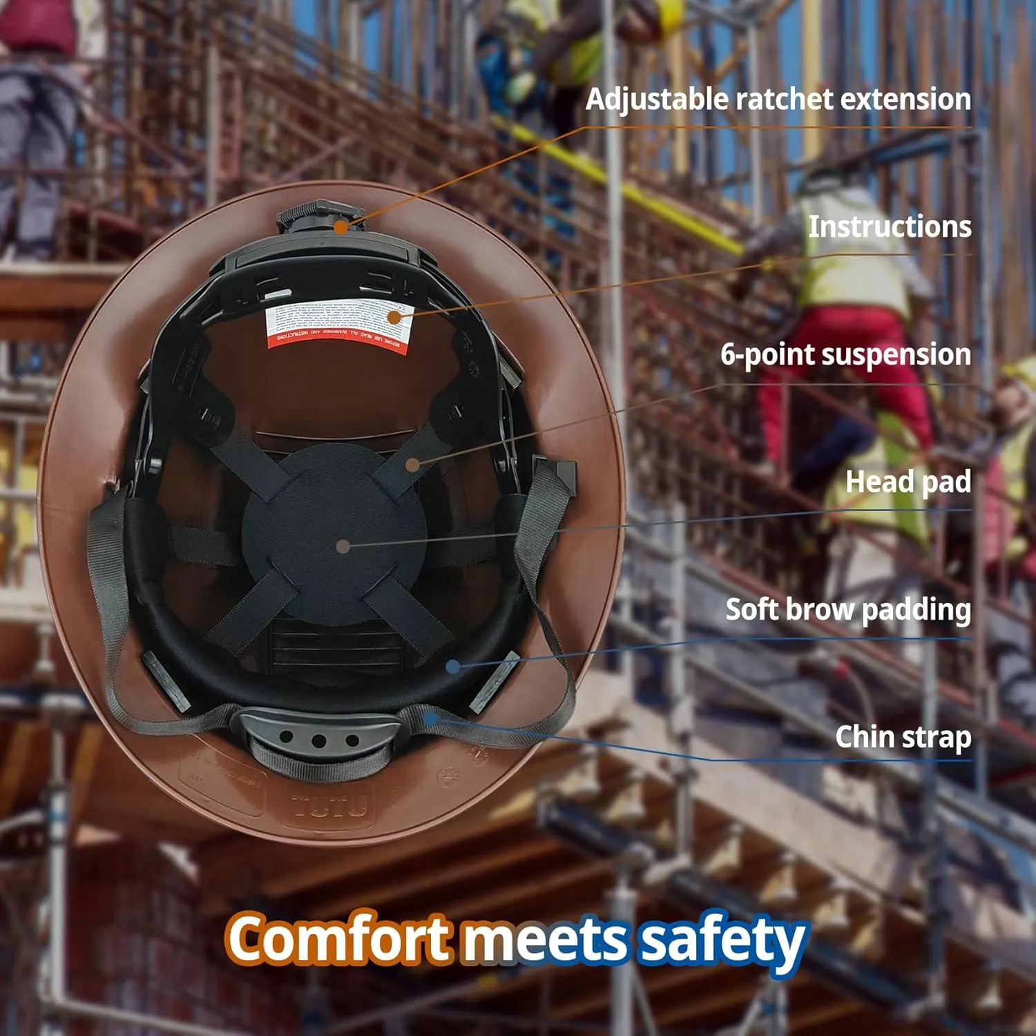 Full Brim Hard Hat - OSHA Safety Helmet Durable Lightweight Carbon Fiber Hard Hat, 6-Point Ratchet Suspension Protective Gear for Men and Women