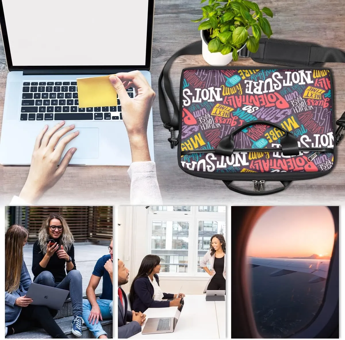 Fun Letters Doodles Laptop Shoulder Messenger Bag Waterproof Laptop Briefcase with Handle and Padded Strap Case Sleeve
