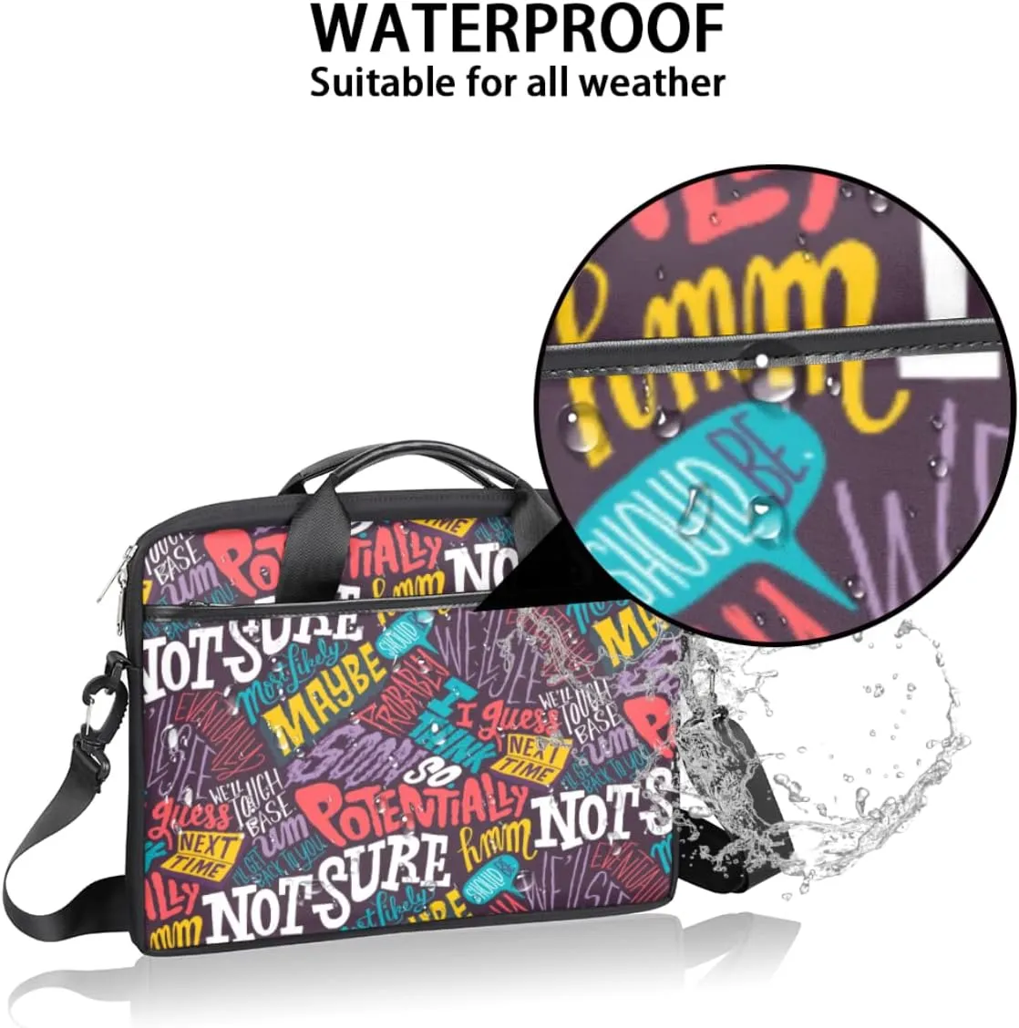 Fun Letters Doodles Laptop Shoulder Messenger Bag Waterproof Laptop Briefcase with Handle and Padded Strap Case Sleeve