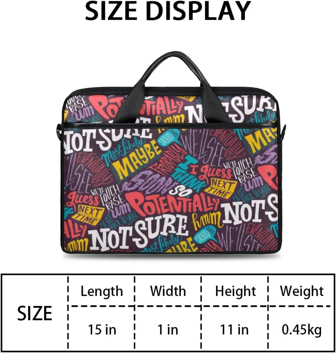 Fun Letters Doodles Laptop Shoulder Messenger Bag Waterproof Laptop Briefcase with Handle and Padded Strap Case Sleeve